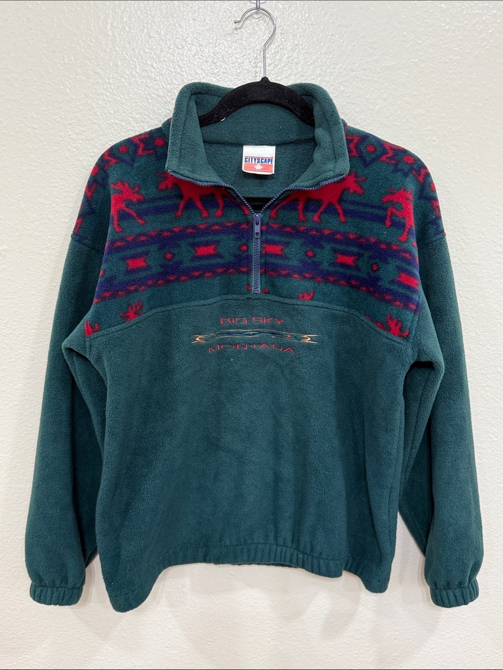 VTG Cityscape Fleece Pullover Jacket Half Zip Big Sky Montana Outdoor Gorpcore